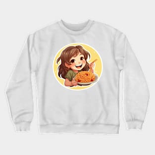 Cute Girl Eating Spaghetti Crewneck Sweatshirt